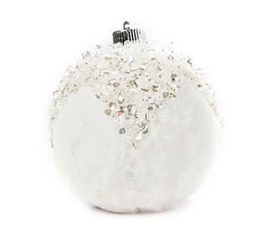 White Fur & Sequin Jumbo Ball Ornament