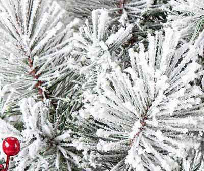 24" Flocked Pine & Berry Wreath
