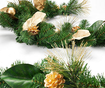 6' Gold Ornament, Pinecone & Leaf Garland