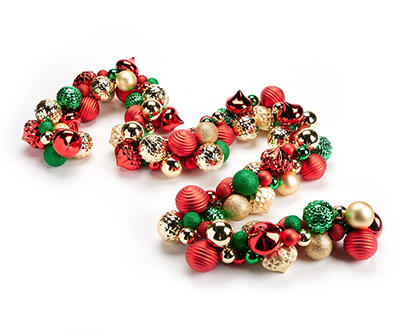 6' Red, Green & Gold Cluster Ornament Garland