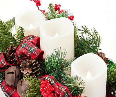 Pine, Bell & Plaid LED Candle Centerpiece on Sled