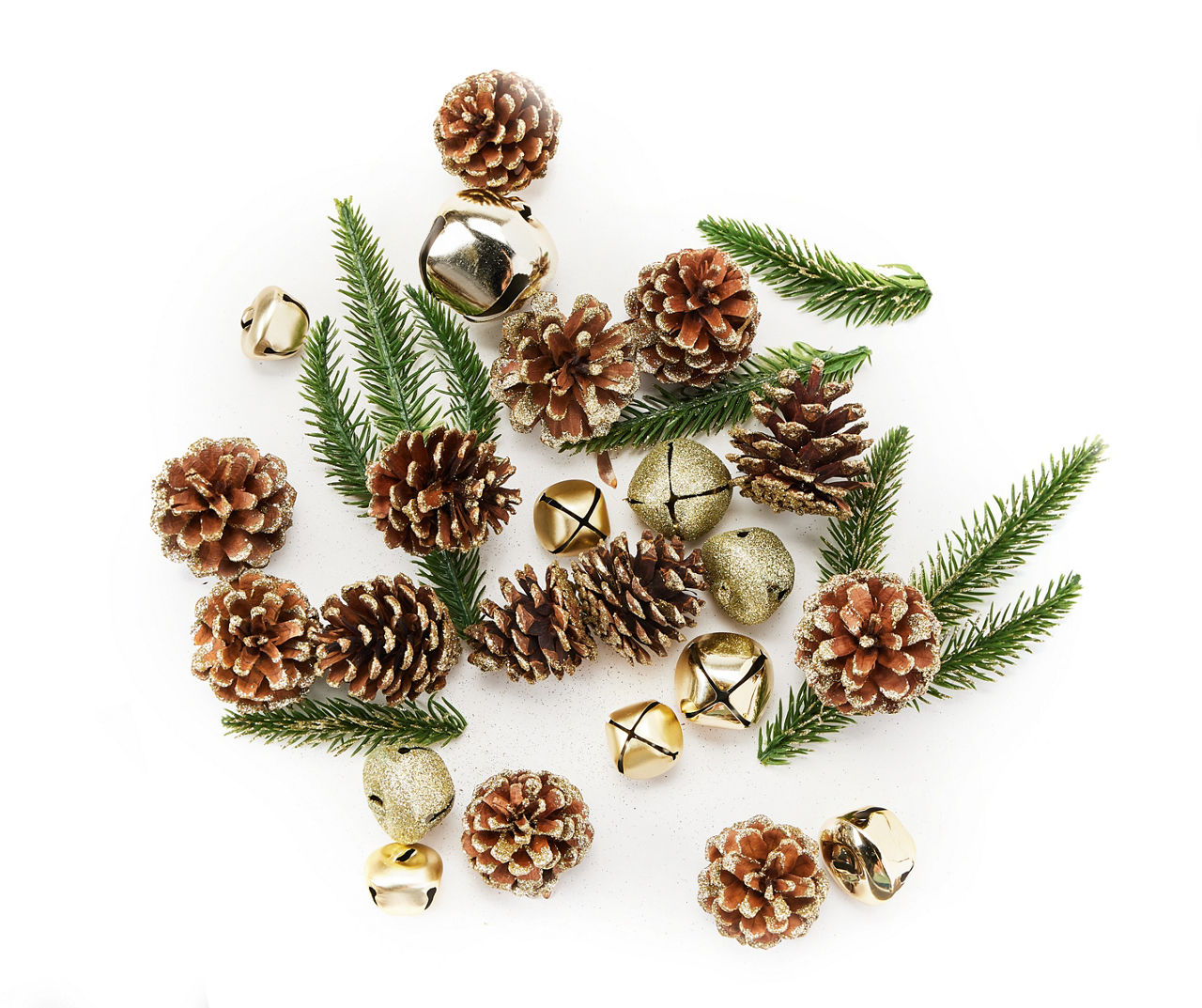 LYU 45cm Balls Snowflake Pine Cone Decor Golden Ribbon Mini