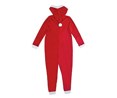 Women's Size L Red Santa Hooded Onesie Pajama