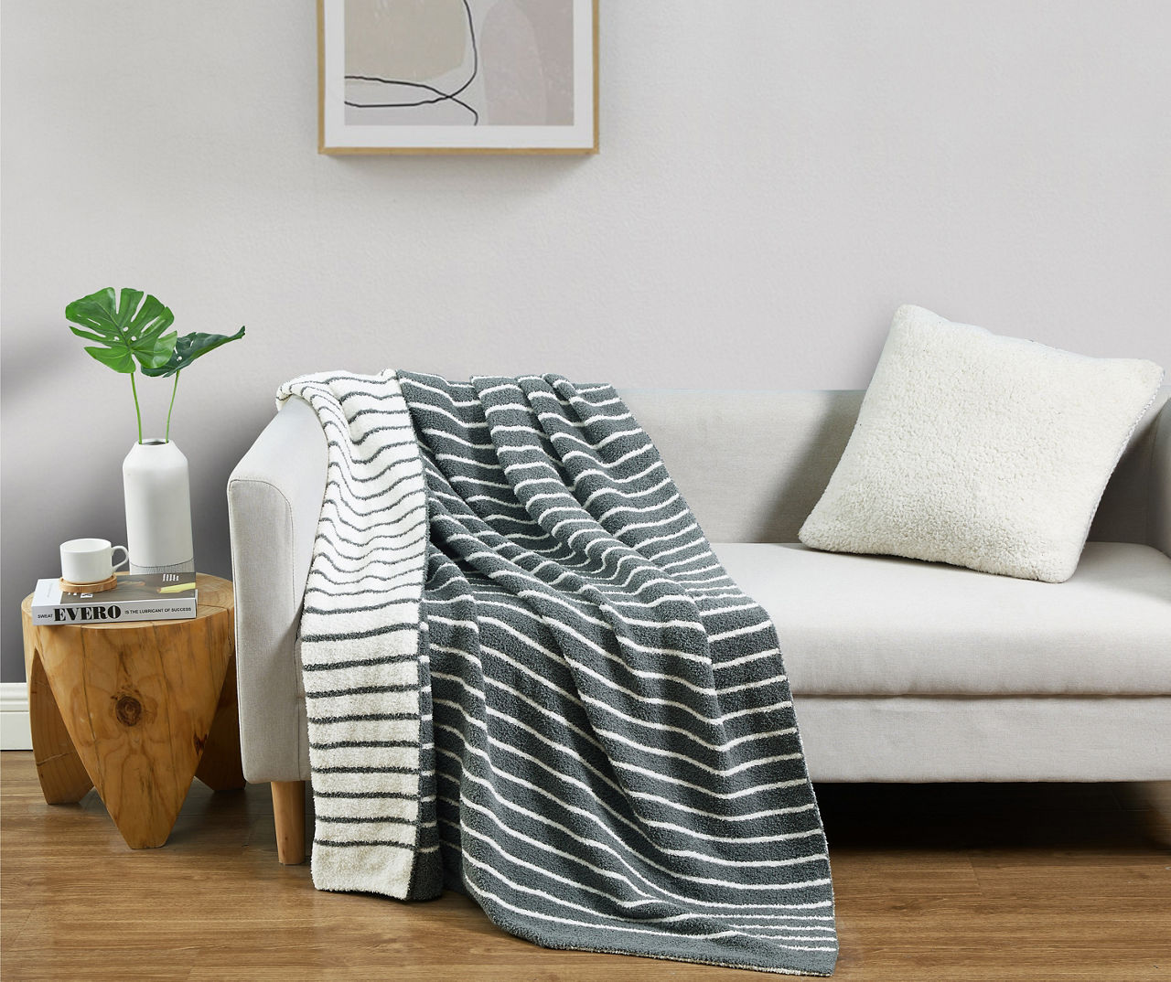 Gray & White Stripe Reversible Knit Throw, (50" x 60")