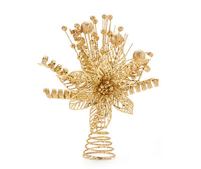 Gold Glitter Floral & Ball Tree Topper