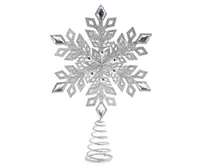 Silver Gem & Glitter Snowflake Tree Topper