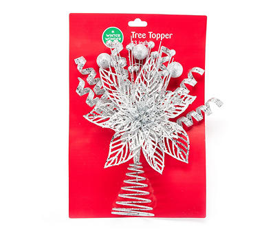 Silver Glitter Floral & Ball Tree Topper