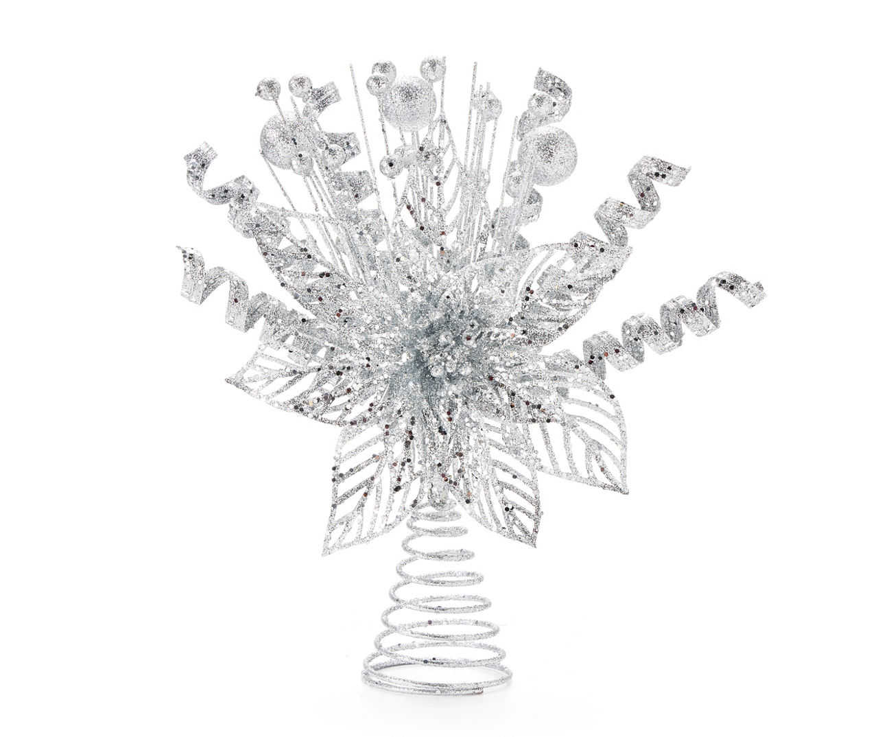 Winter Wonder Lane Silver Glitter Floral & Ball Tree Topper