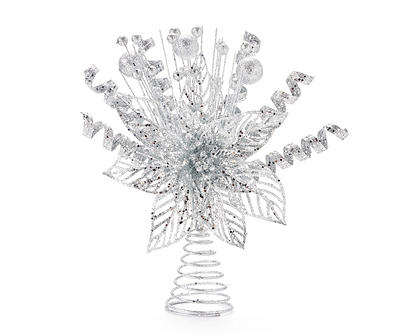 Silver Glitter Floral & Ball Tree Topper