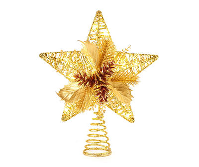Gold Leaf & Pinecone Star LED Tree Topper
