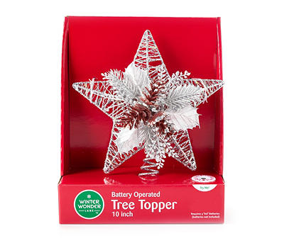 Silver Leaf & Pinecone Star LED Tree Topper
