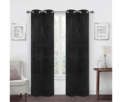 Black Velvet Abstract Blackout Grommet Curtain Panel Pair, (84