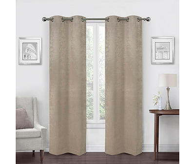 Taupe Velvet Abstract Blackout Grommet Curtain Panel Pair, (84")