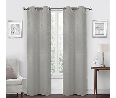 Silver Velvet Abstract Blackout Grommet Curtain Panel Pair, (84")