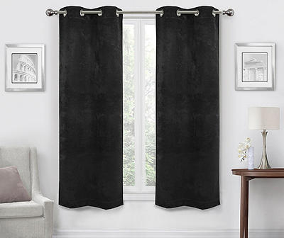 Black Velvet Abstract Blackout Grommet Curtain Panel Pair, (63")