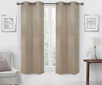 Taupe Velvet Abstract Blackout Grommet Curtain Panel Pair, (63