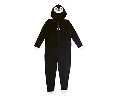 Women's Size M Black Penguin Hooded Onesie Pajama