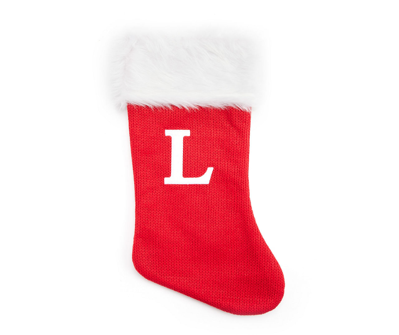 Winter Wonder Lane Winter Wonder Lane Monogram Red Knit Stocking with White Fur Cuff Big Lots