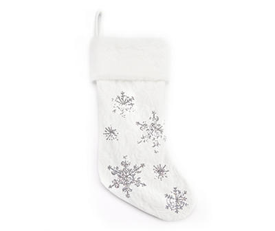 White & Silver Sequin Snowflake Plush Stocking