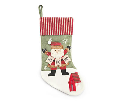 "Ho Ho Ho" Santa Dimensional Burlap Stocking