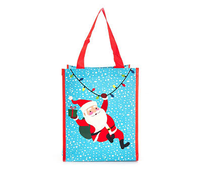 Blue & Red Happy Santa Small Reusable Tote Bag
