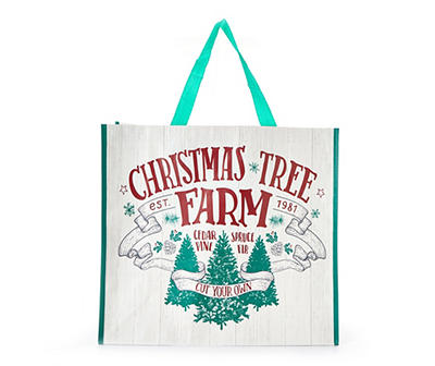 "Tree Farm" Off-White & Green Large Reusable Tote Bag