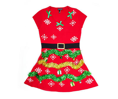 Women's Size M Red & Green Ornaments Ugly Sweater Dress