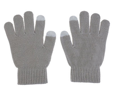 Gray Rib Knit Imitation Pearl Pom-Pom Beanie & Touch Screen Gloves