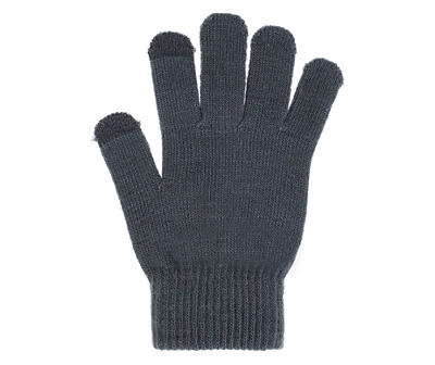 Gray Wavy Cable-Knit Pom-Pom Beanie & Touch Screen Gloves