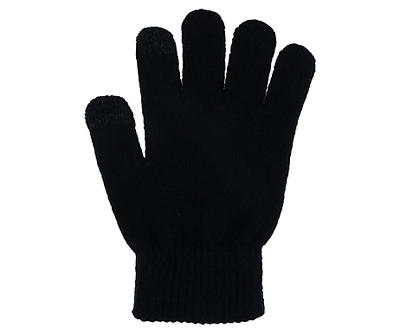 Black Rhinestone Knit Pom-Pom Beanie & Touch Screen Gloves