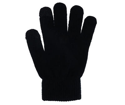 Black Metallic Rib Knit Pom-Pom Beanie & Touch Screen Gloves