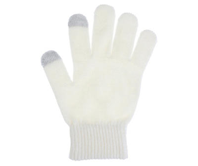 Ivory Metallic Rib Knit Pom-Pom Beanie & Touch Screen Gloves