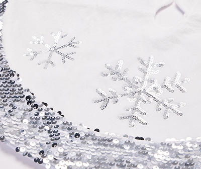 18" Silver Sequin Snowflake Mini Tree Skirt