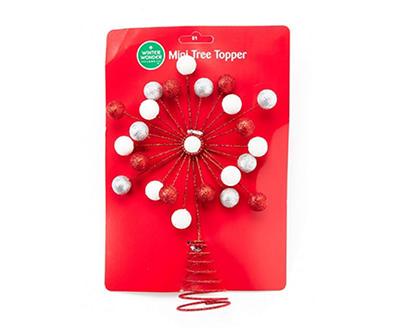 Red & White Glitter Ball Snowflake Mini Tree Topper