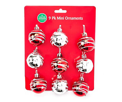 Red & Silver Ball Mini Ornaments, 9-Pack
