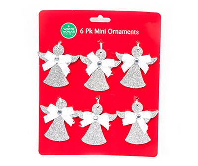 Silver Glitter Angel Mini Ornaments, 6-Pack