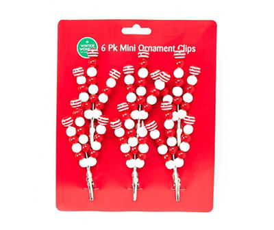 Red & White Bead Clip Mini Ornaments, 6-Pack