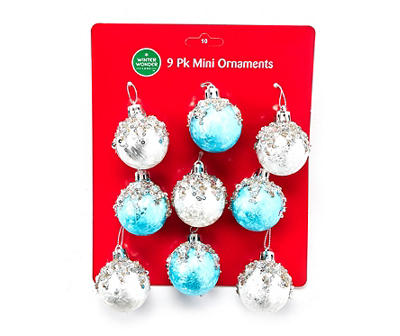 Silver & Light Blue Ball Mini Ornaments, 9-Pack