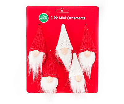 Red & White Knit Hat Gnome Mini Ornaments, 5-Pack