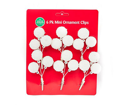 White Snow Ball Clip Mini Ornaments, 6-Pack