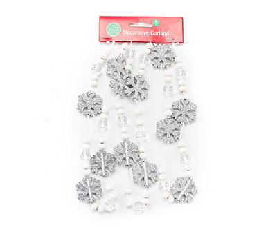 6' Silver Snowflake & Bead Mini Garland
