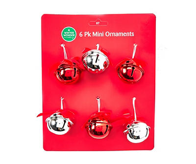 Red & Silver Bell Mini Ornaments, 6-Pack
