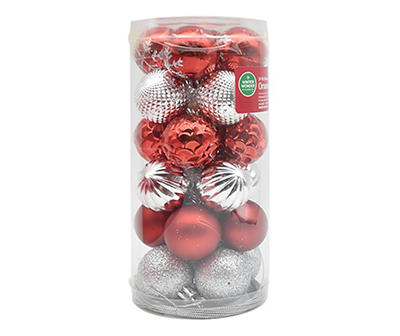 Red & Silver Ball 24-Piece Shatterproof Mini Ornament Set