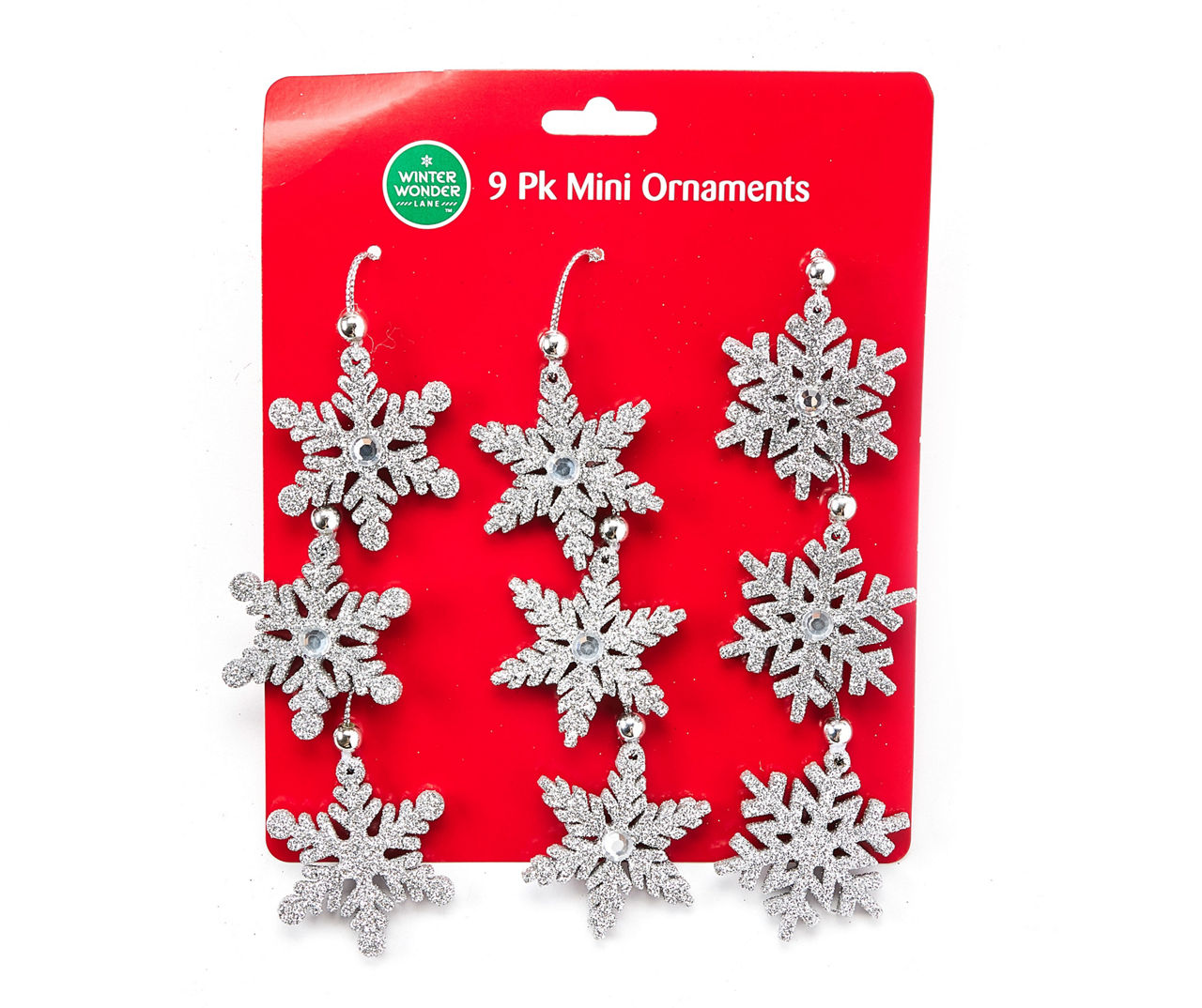 Silver Glitter Snowflakes Mini Ornaments, 9-Pack
