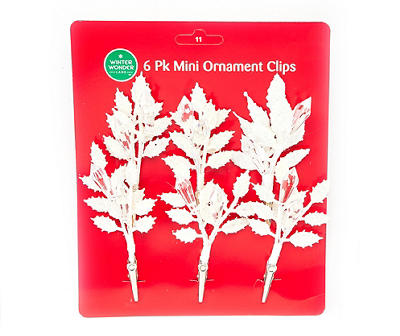 White Leaf & Crystal Pick Mini Clip Ornaments, 6-Pack