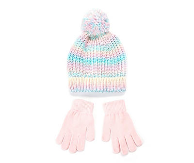 Rainbow Stripe Chunky Rib-Knit Beanie & Gloves Set