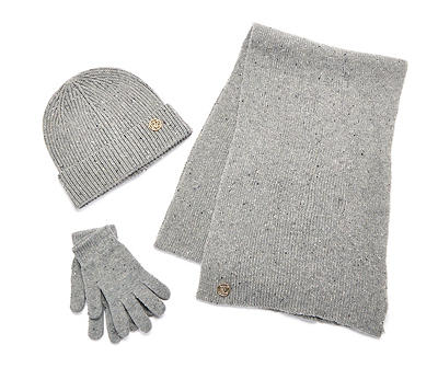 Heather Gray Knit 4-Piece Cold-Weather Accessory Set