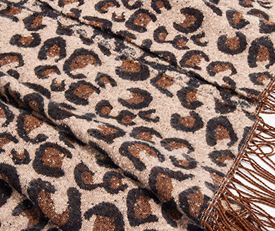 Brown Leopard Print Fringe-Trim Ruana