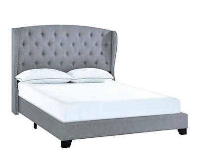 Smoke Gray Tufted Wing Upholstered King Bed