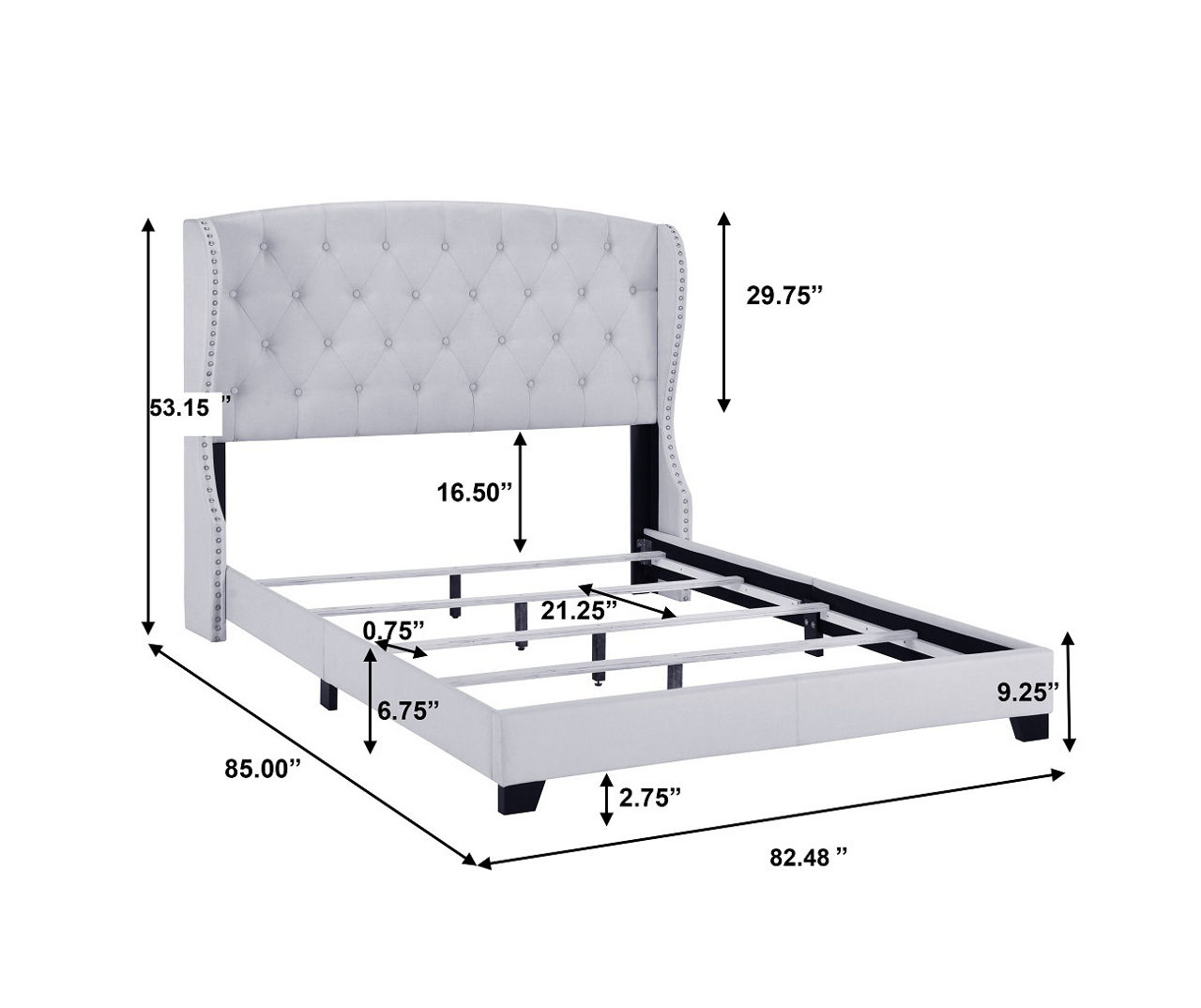 Smoke Gray Tufted Wing Upholstered King Bed